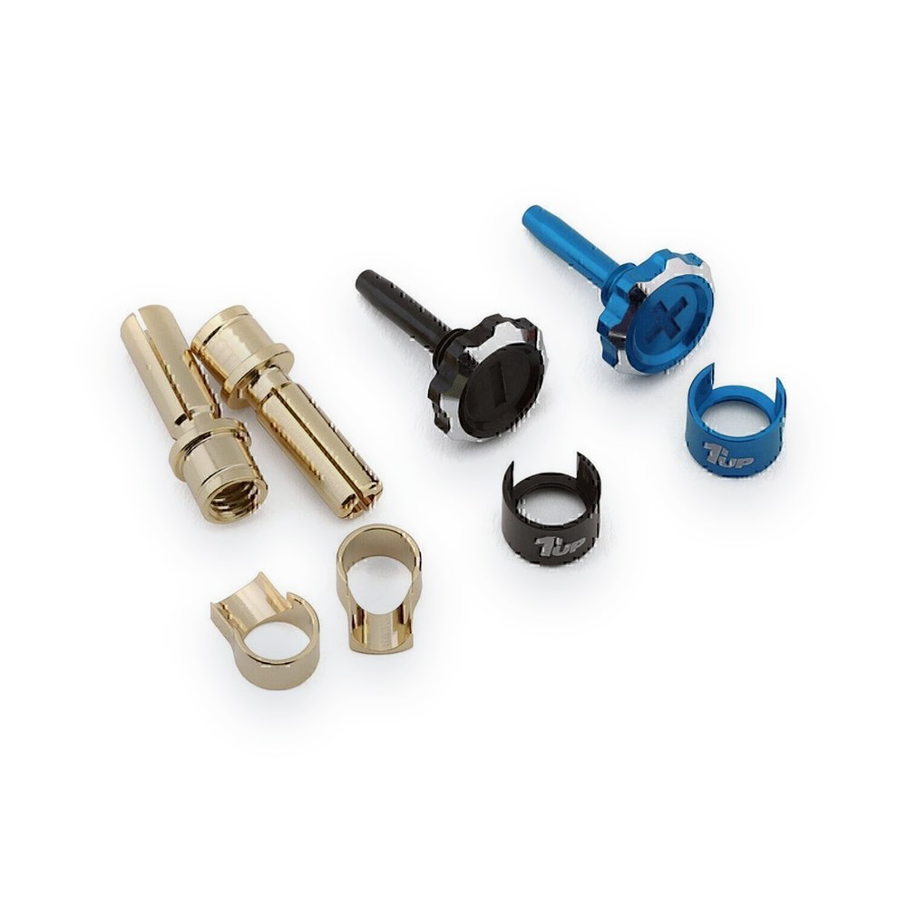 1UP Racing Lockdown Adjustable Bullet Plug Grips with 4mm Bullets, Blue/Black