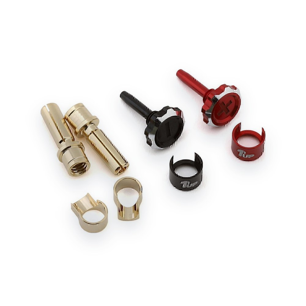 1UP Racing Lockdown Adjustable Bullet Plug Grips with 4mm Bullets, Red/Black
