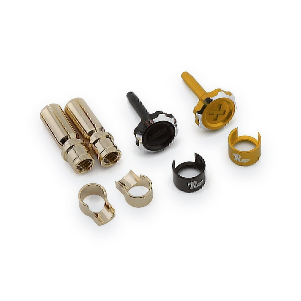 1UP Racing Lockdown Adjustable Bullet Plug Grips with 5mm Bullets, Gold/Black