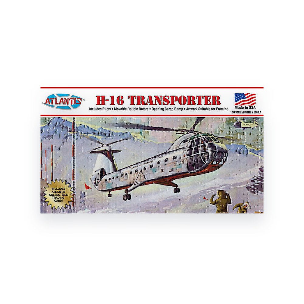 Atlantis Models H-16 Piasecki Helicopter, Swivel Stand, Trading Card