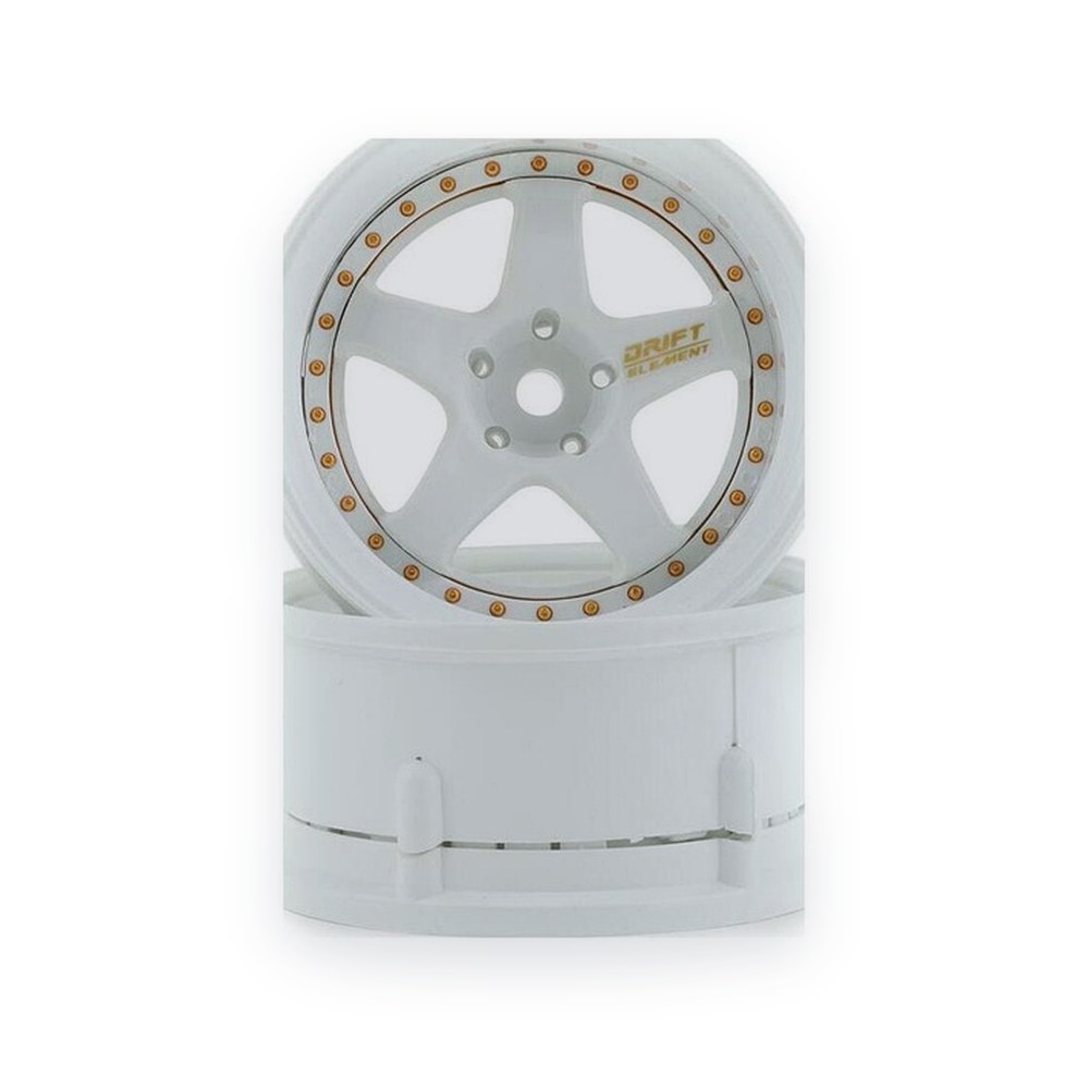 DS Racing Drift Element 5-Spoke Drift Wheels, Triple White with Gold Rivets