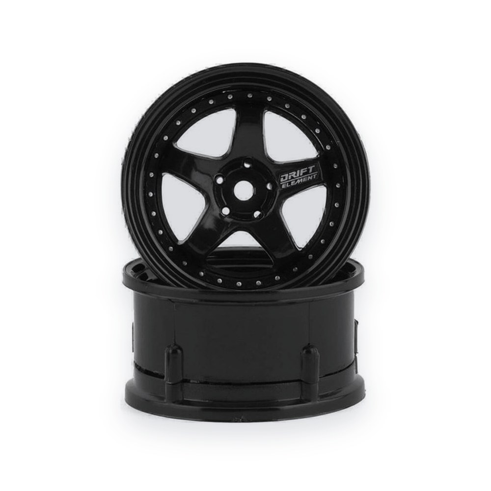 DS Racing Drift Element 5-Spoke Drift Wheels, Triple Black with Silver Rivets