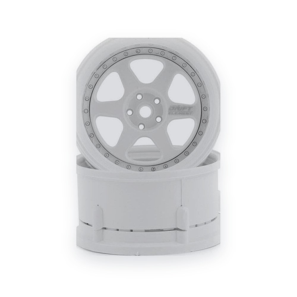 DS Racing Drift Element 6-Spoke Drift Wheels, Triple White with Silver Rivets
