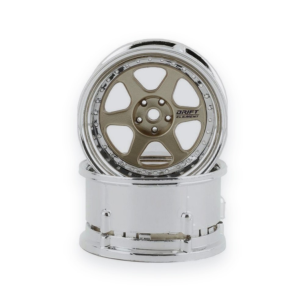 DS Racing Drift Element 6-Spoke Drift Wheels, Gold and Chrome (2)