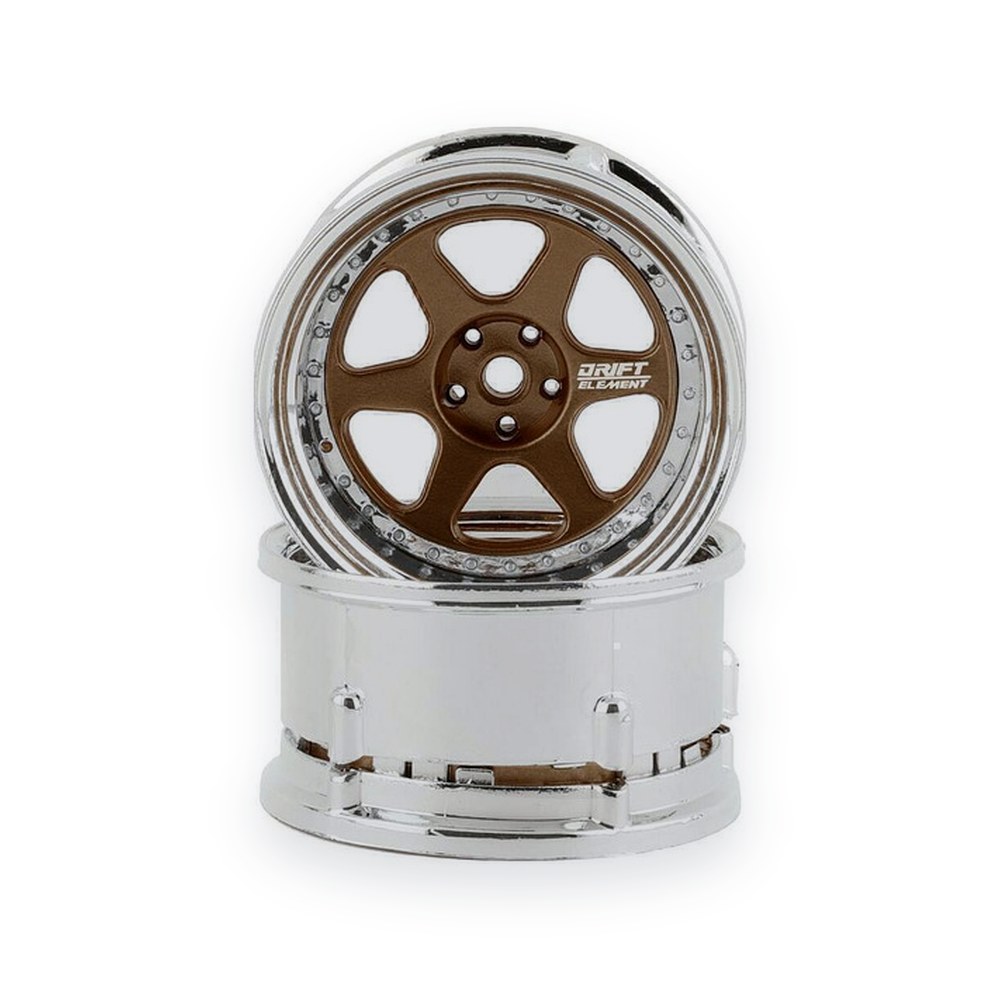 DS Racing Drift Element 6-Spoke Drift Wheels, Bronze and Chrome (2)