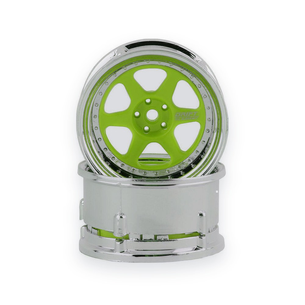 DS Racing Drift Element 6-Spoke Drift Wheel, Green Face / Chrome Lip / Chrome