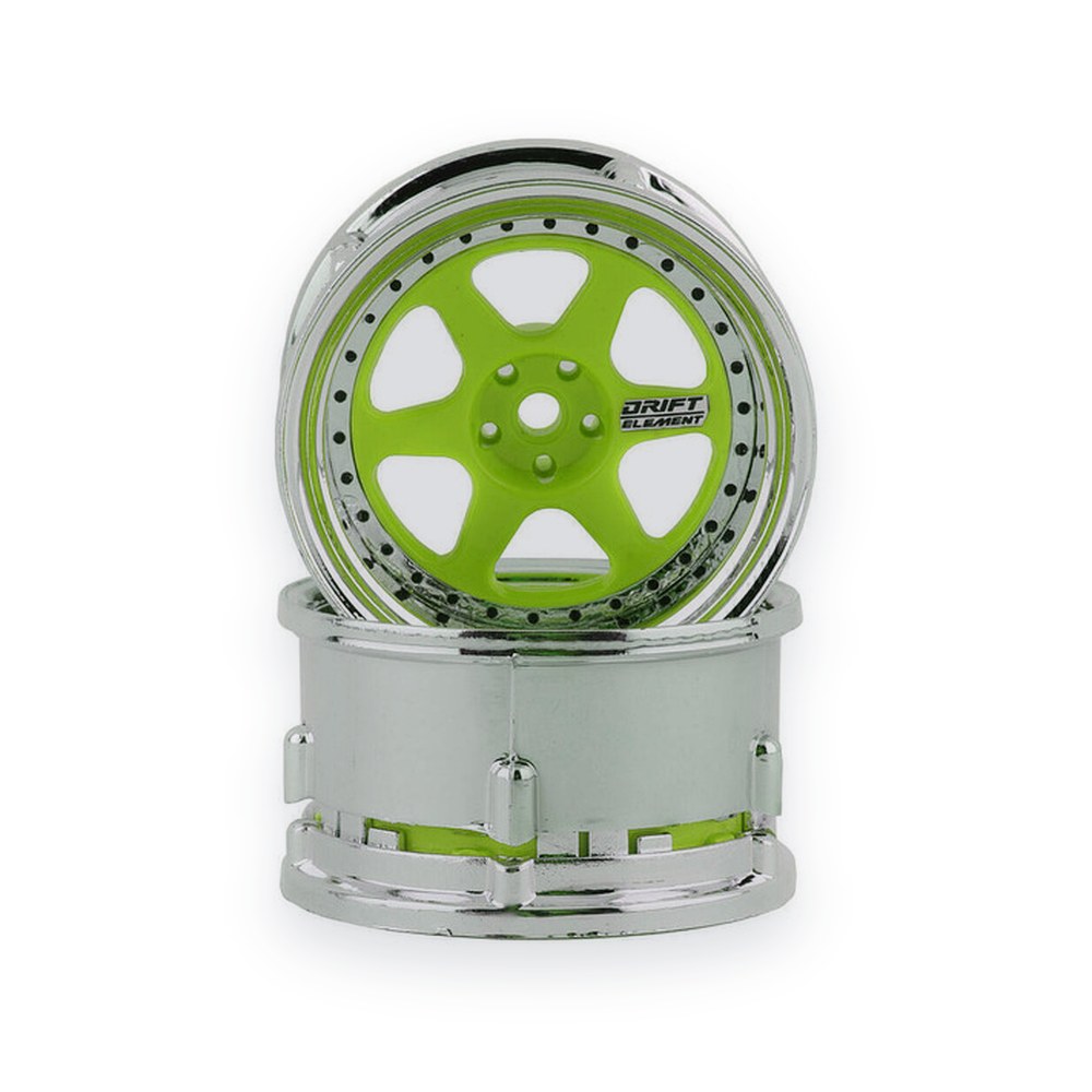 DS Racing Drift Element 6-Spoke Drift Wheel, Green Face / Chrome Lip / Black R