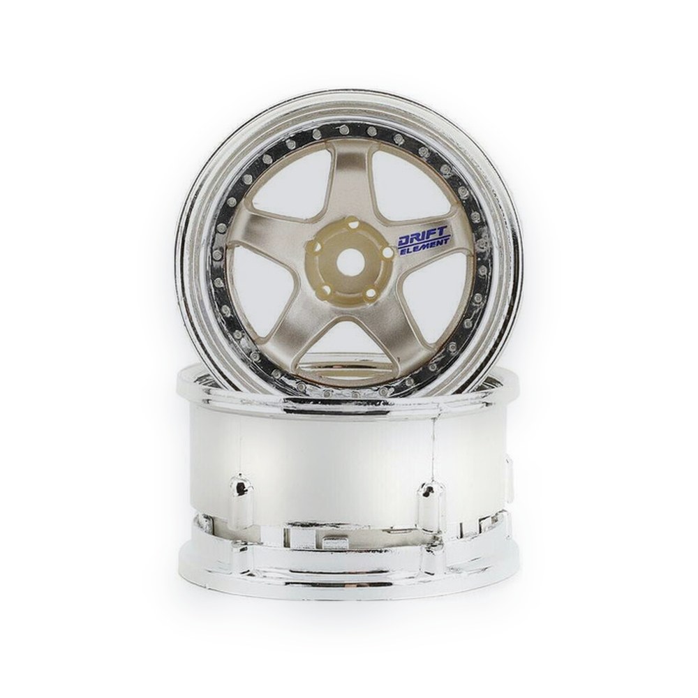 DS Racing Drift Element 5 Spoke Drift Wheels, Triple White with Silver Rivets