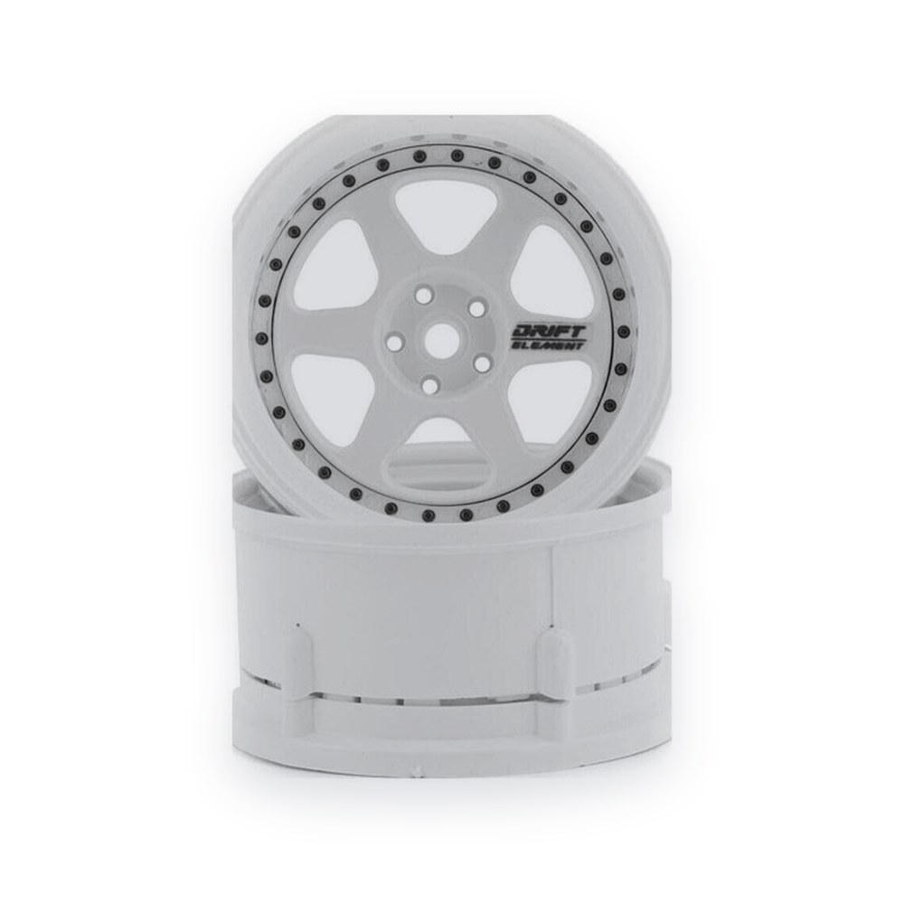 DS Racing Drift Element 6 Spoke Drift Wheels, Triple White with Black Rivets