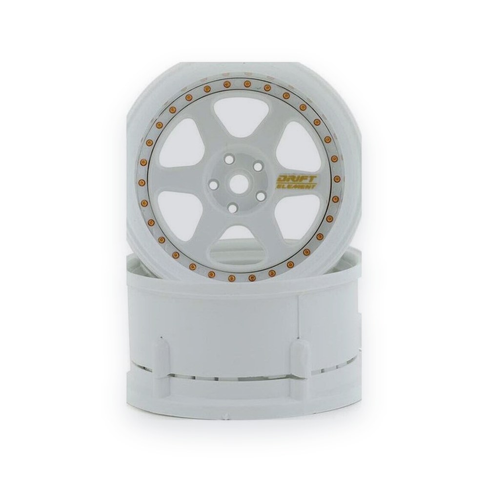 DS Racing Drift Element 6 Spoke Drift Wheels, Triple White with Gold Rivets