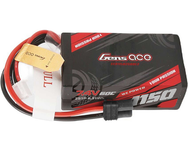 Gens ace G-Tech 1150mAh 2S 60C 7.4V HardCase Lipo Battery with I