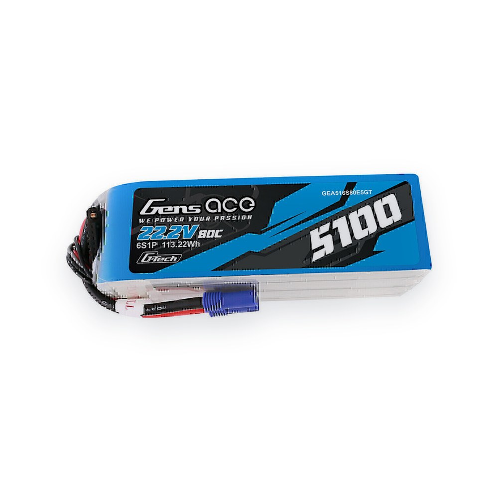 Gens Ace G-Tech Smart LiPo Battery, 22.2V 5100mAh 6S 80C, EC5