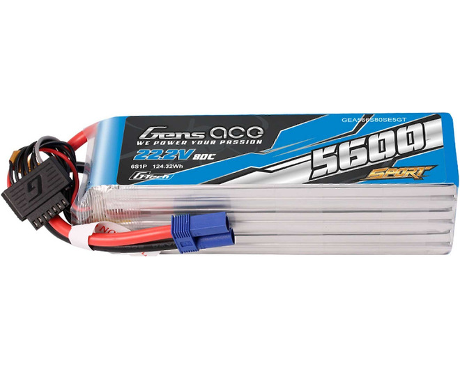 Gens ace Sport G-Tech 5600mAh 6S 80C 22.2V Lipo Battery Pack wit