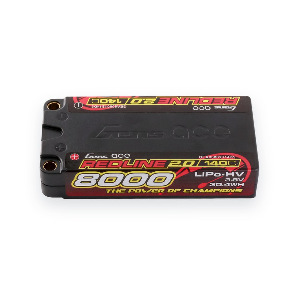 Gens Ace LiHV Shorty Battery, 3.8V 8000mAh 1S 140C, 5mm Tubes