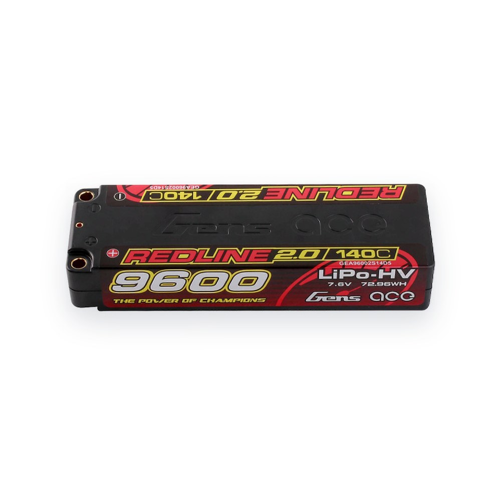 Gens Ace LiHV Battery, 7.6V 9600mAh 2S 140C, Redline 2.0 with 5.0mm Bullet