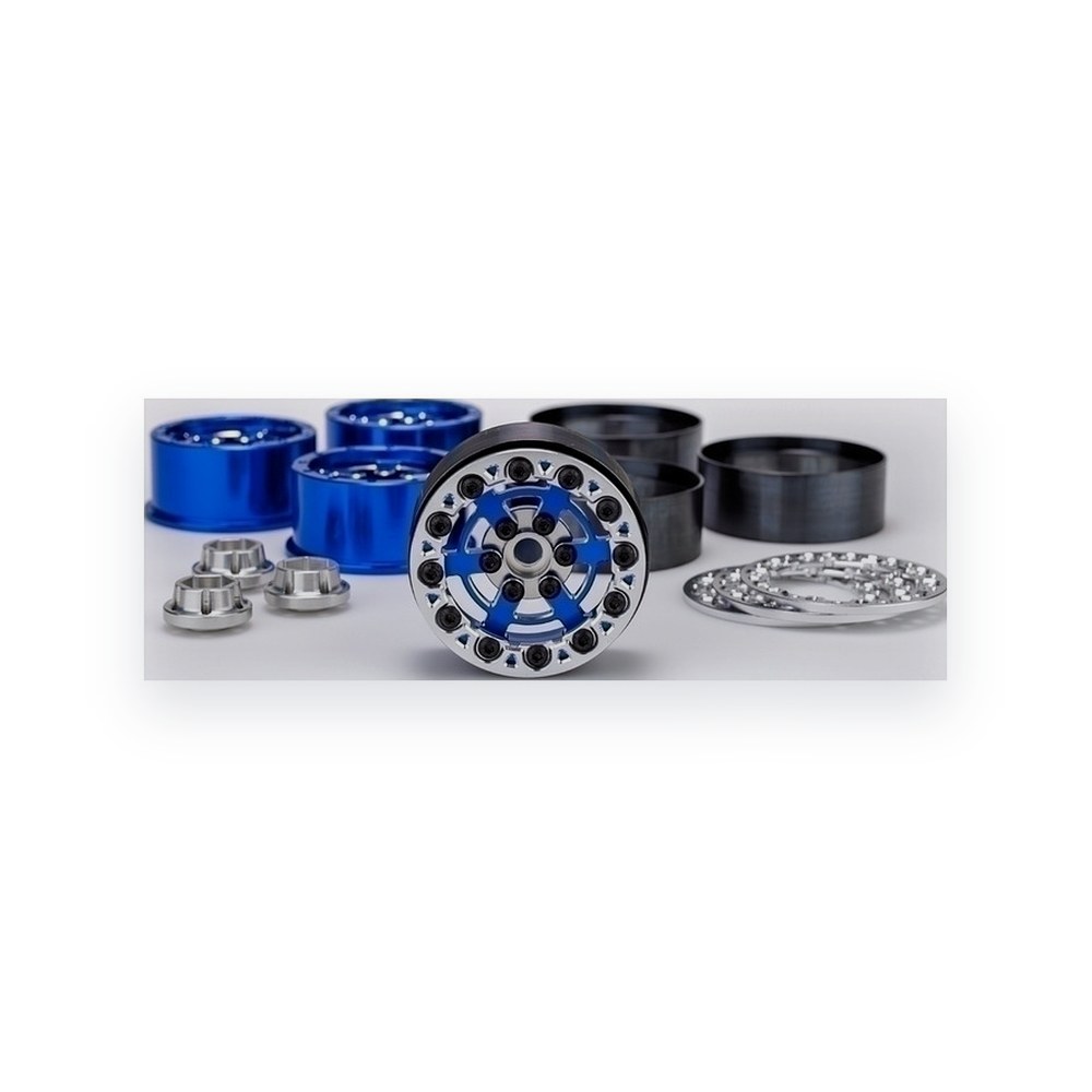 JConcepts Bulls Eye Crawler Wheel, 2.0, 6 Slot, Blue with Silver Chamfer And
