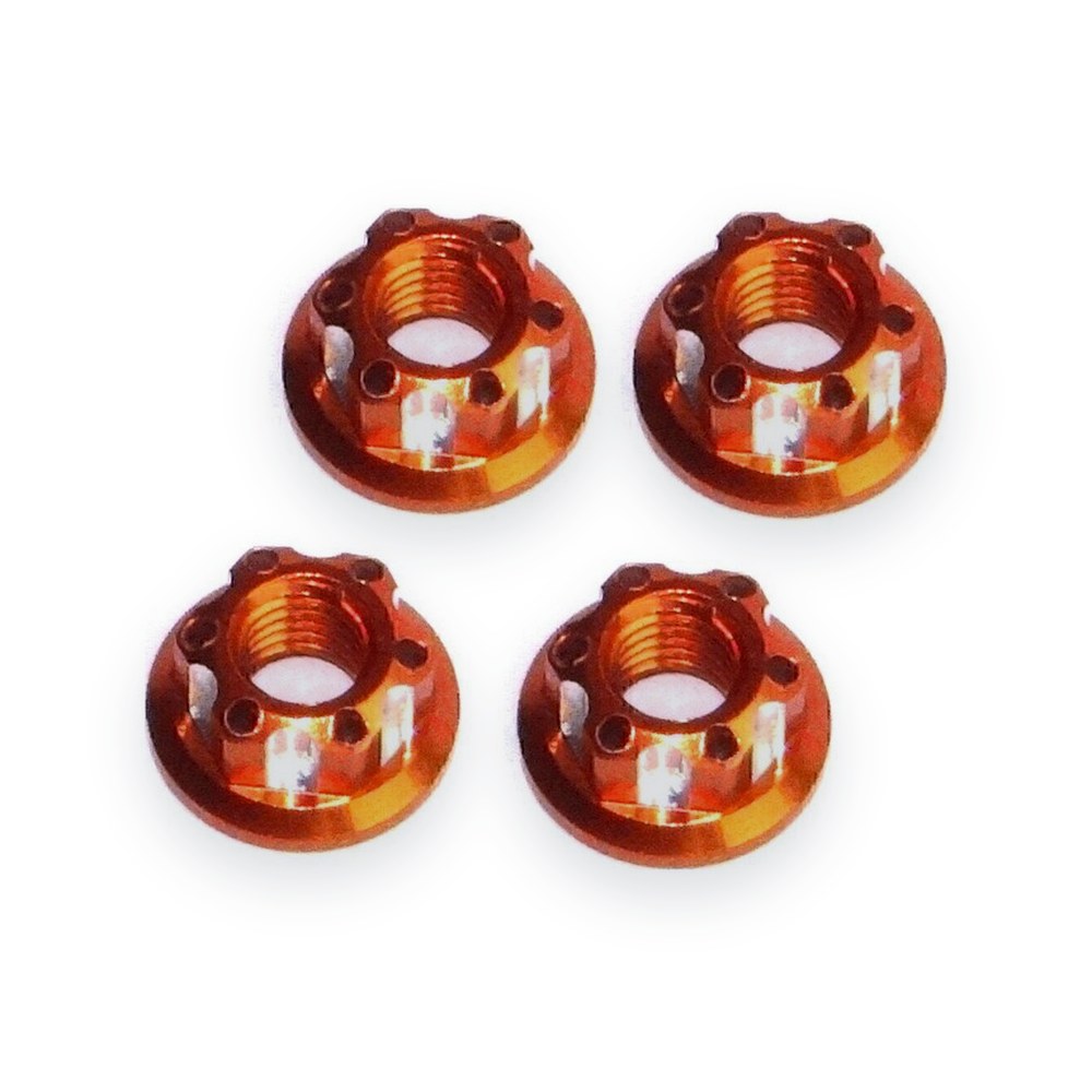 X-Spede M5 Serrated Flange Wheel Nuts, Aluminum, Orange
