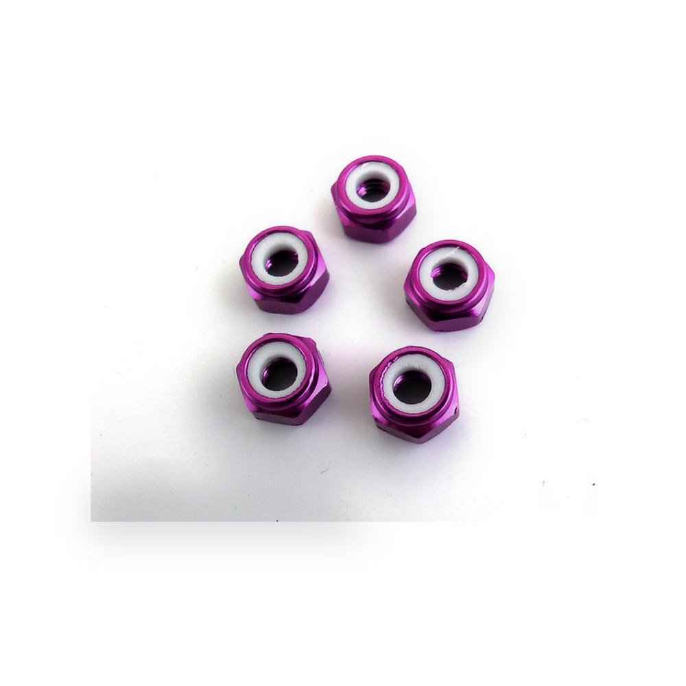 X-Spede M4 Locknuts, Aluminum with Nylon Inserts, Purple (5)