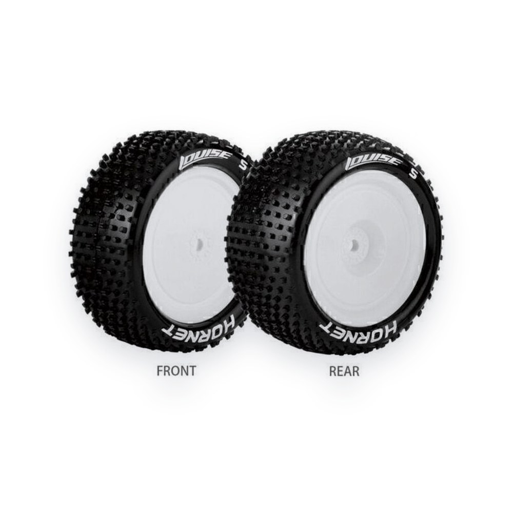 Louise RC E-Hornet 1/10 4WD Rear Buggy Tire, Soft, Mounted on White Rim