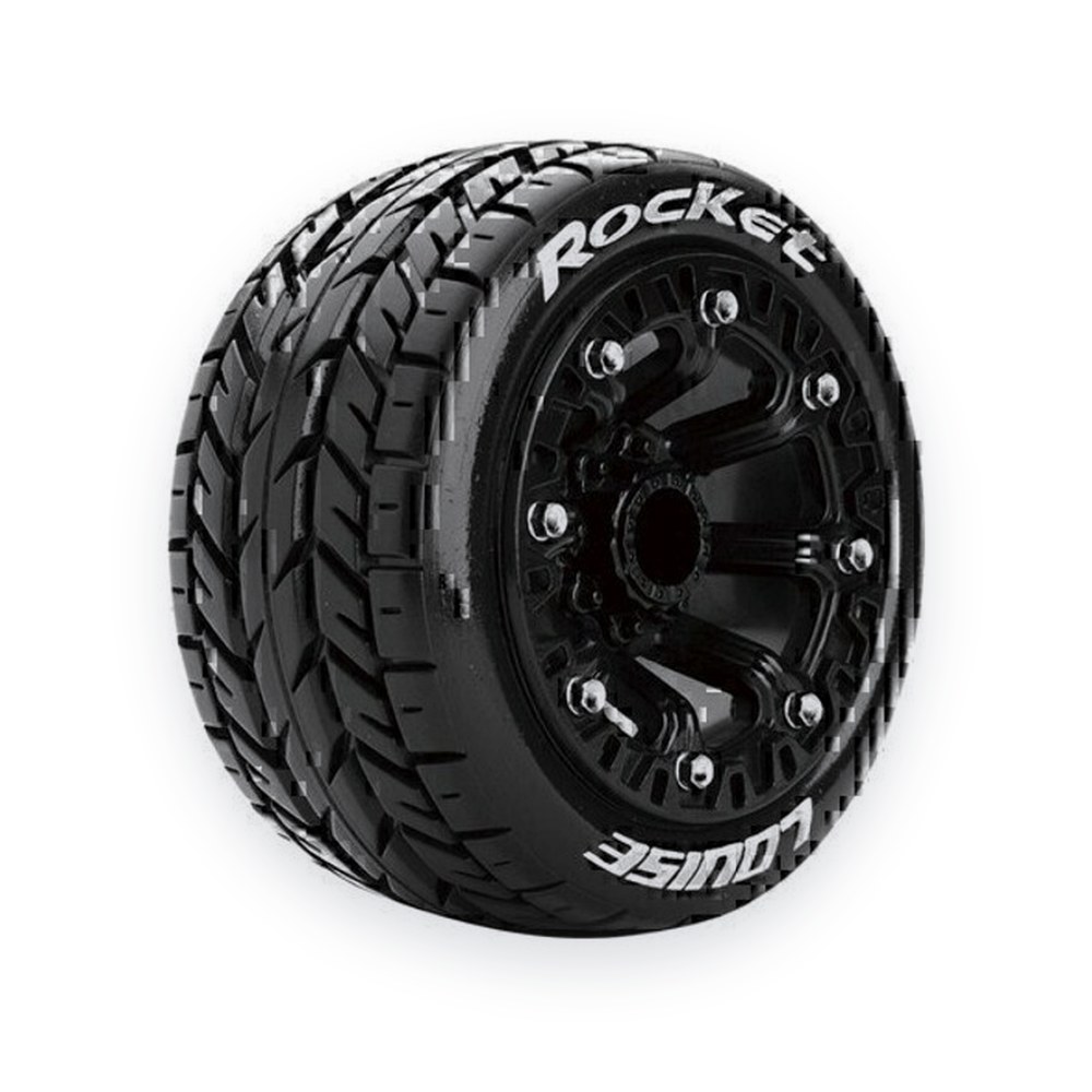 Louise RC St-Rocket 1/16 Stadium Truck Tires, 12mm Hex, Soft, Mounted on Black (2)