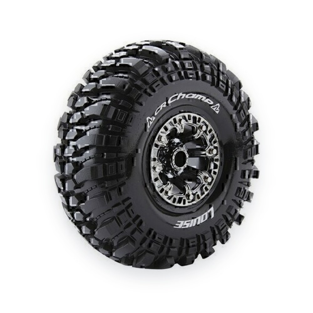 Louise RC Cr-Champ 1:10 2.2 Crawler Tires, 12mm Hex, Super Soft, Mounted on Black Chrome