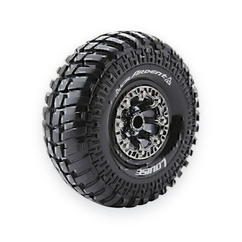 Louise RC Cr-Ardent 1:10 2.2 Crawler Tires, 12mm Hex, Super Soft, Mounted on Black Chrome