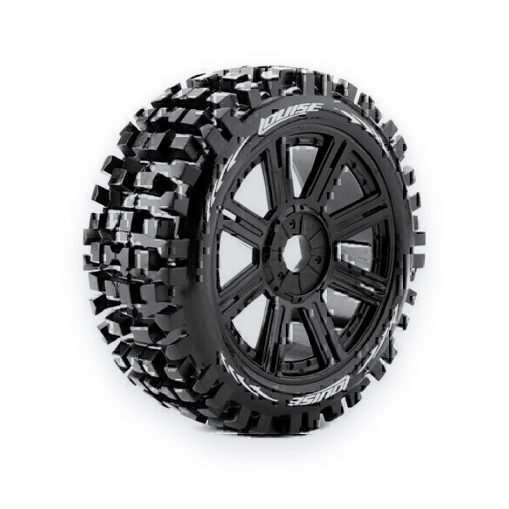Louise RC B-Ulldoze 1/8 Off-Road Buggy Tires, 17mm Hex, Mounted on Black Spoke