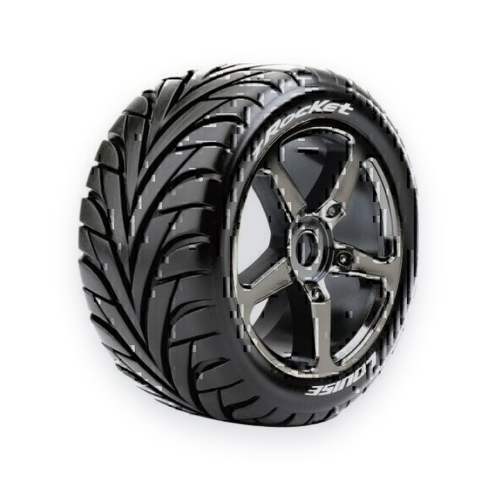 Louise RC T-Rocket 1/8 Off-Road Truggy Tires, 0 Offset, 17mm, Mounted on Black Chrome