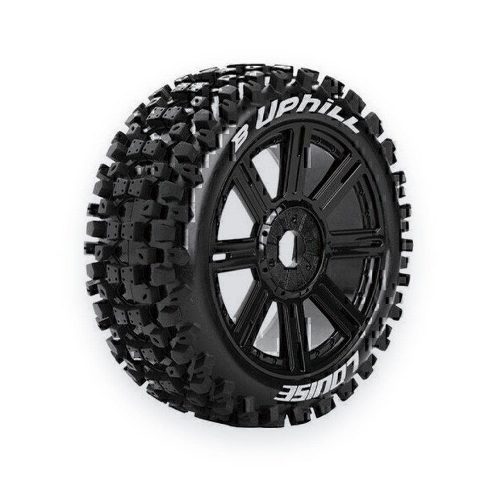 Louise RC B-Uphill 1/8 Off-Road Buggy Tires, 17mm Hex, Mounted on Black (2)