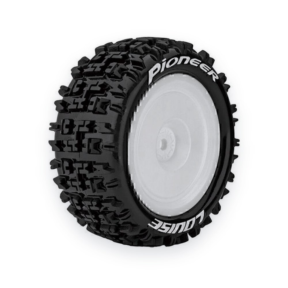 Louise RC E-Pioneer 1/10 4WD Rear Buggy Tire, Soft, Mounted on White Rim
