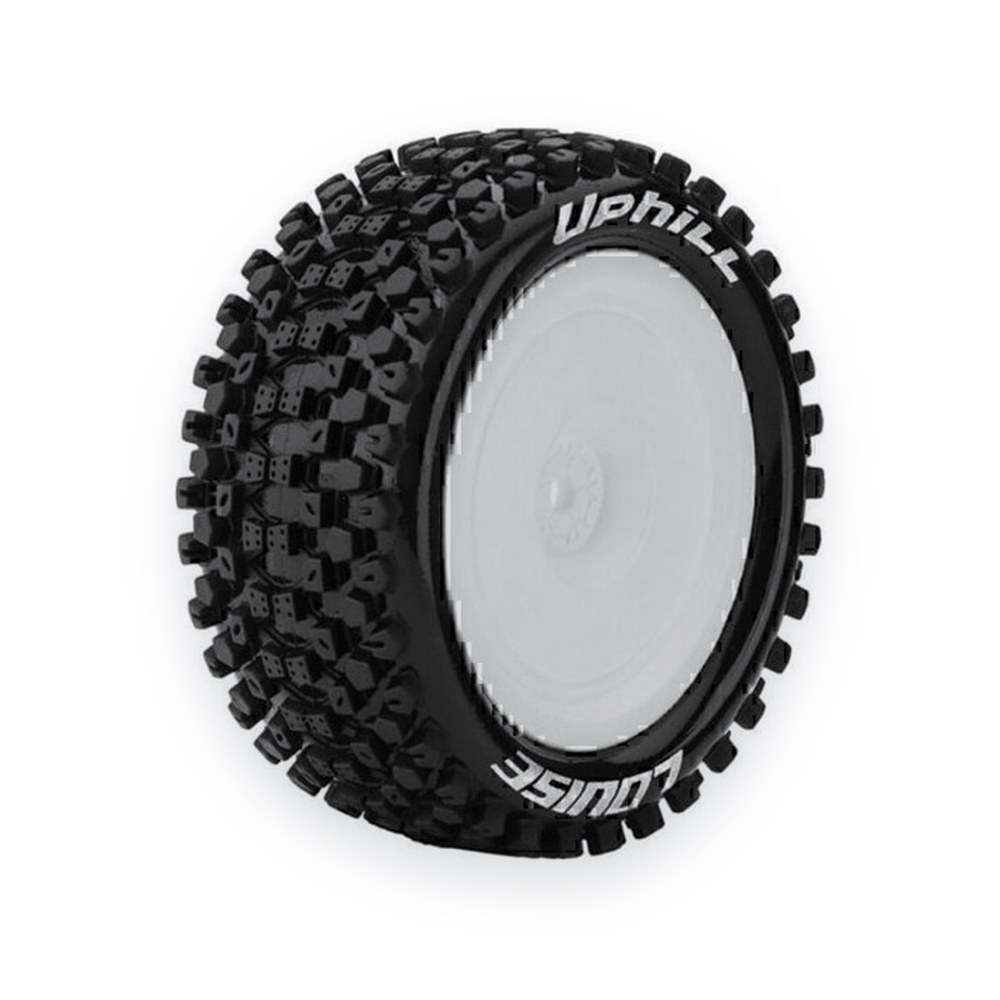 Louise RC E-Uphill 1/10 4WD Rear Buggy Tire, Soft, Mounted on White Rim