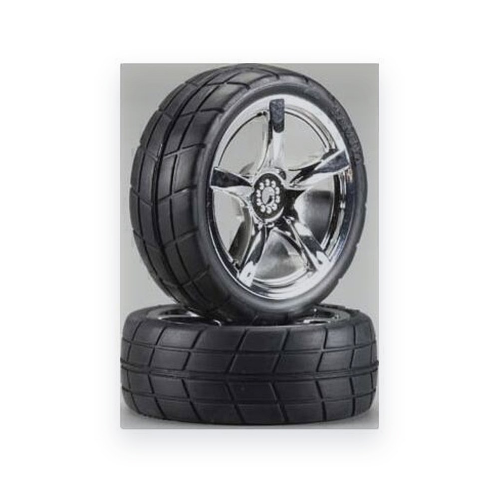 Tamiya 5-Spoke Metal Plated Wheels with Cemented Radial Tires (2)
