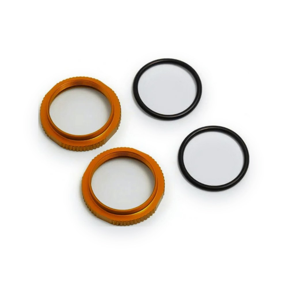 Tekno RC Short Shock Adjustment Nuts, Aluminum, Orange Ano, 2 Pieces