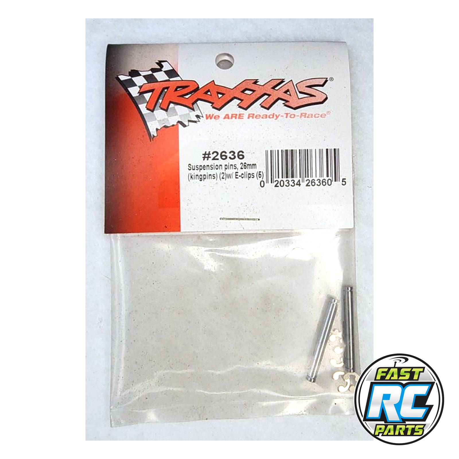 Suspension pins, 26mm (kingpins) (2)/ E-clips (4)