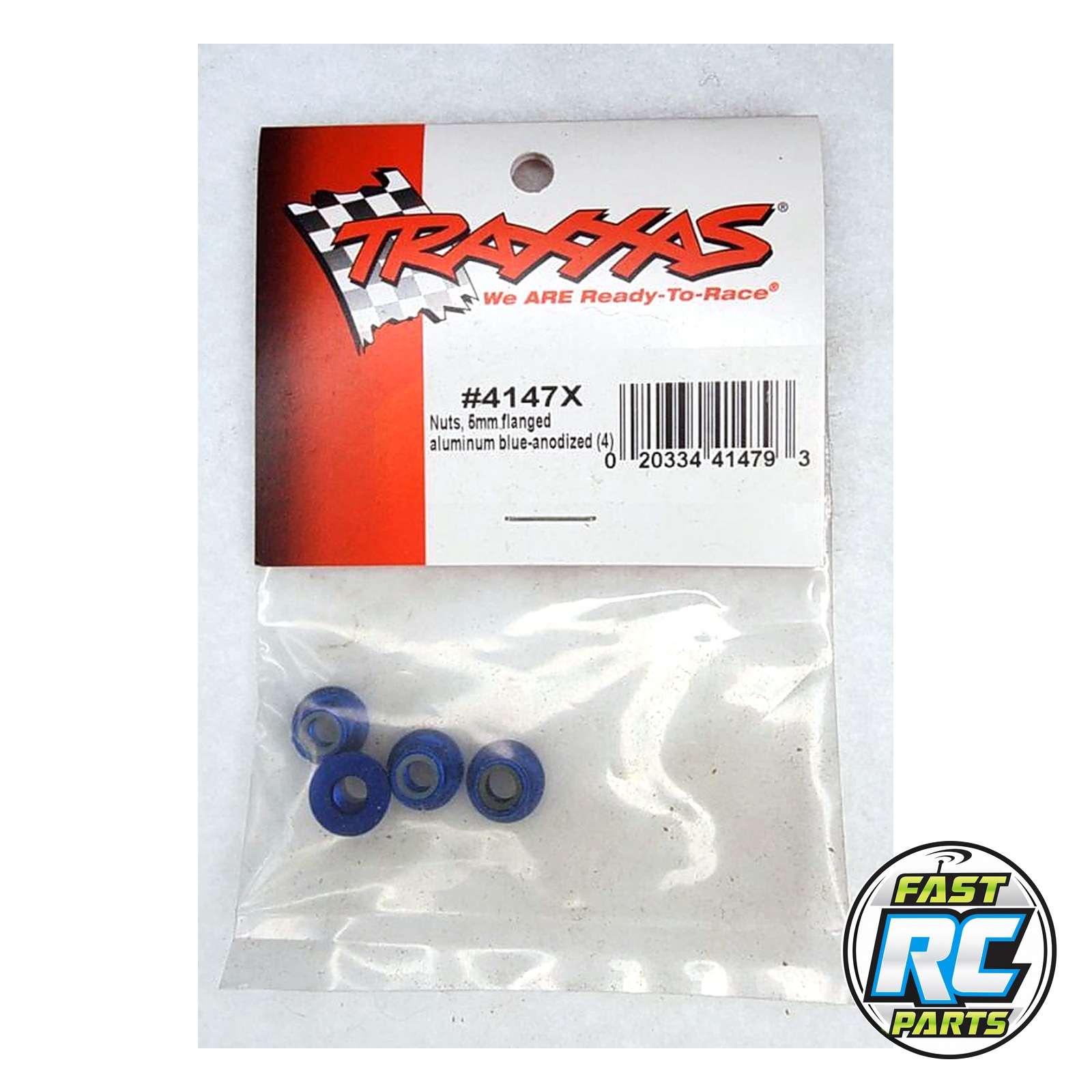 Nuts, 5mm flanged nylon locking (aluminum, blue-anodized) (4)