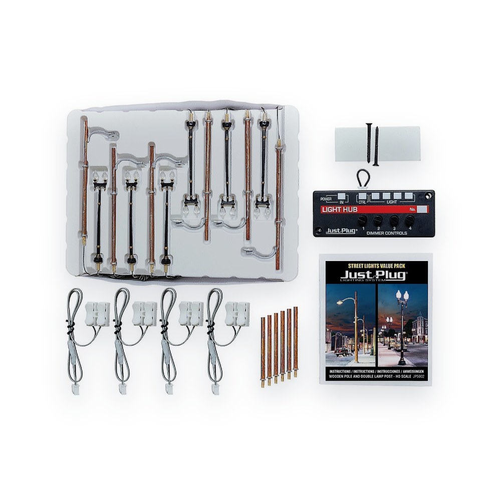 Woodland Scenics HO Scale Double Lamp & Wooden Pole, Value Pack