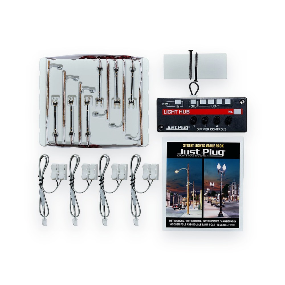 Woodland Scenics N Scale Double Lamp Post & Wooden Pole, Value Pack